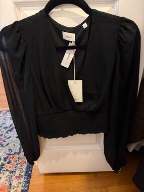 Wilfred Black V-Neck Smocked-Waist Blouse
